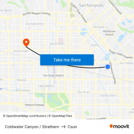 Coldwater Canyon / Strathern to Csun map