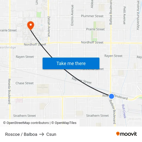 Roscoe / Balboa to Csun map