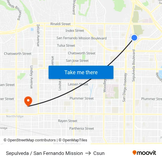 Sepulveda / San Fernando Mission to Csun map