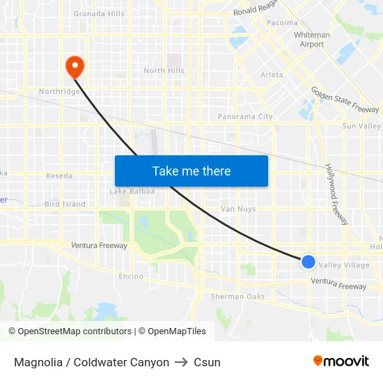 Magnolia / Coldwater Canyon to Csun map