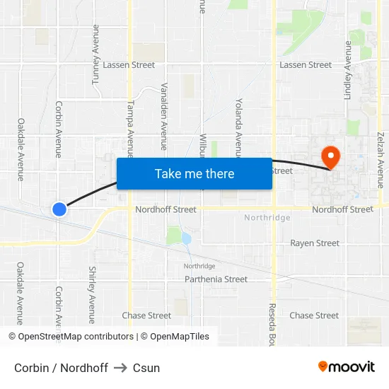 Corbin / Nordhoff to Csun map