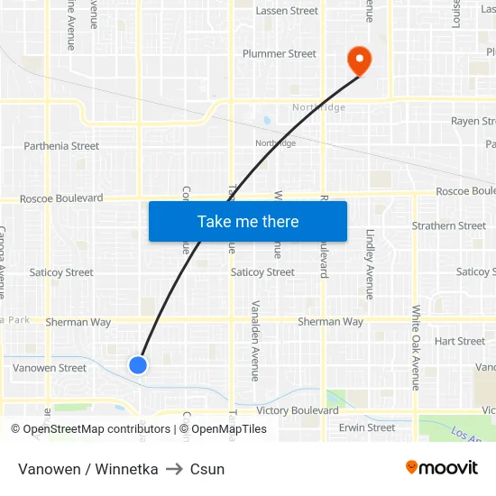 Vanowen / Winnetka to Csun map