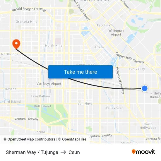 Sherman Way / Tujunga to Csun map