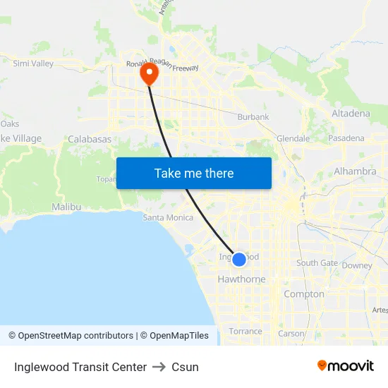 Inglewood Transit Center to Csun map