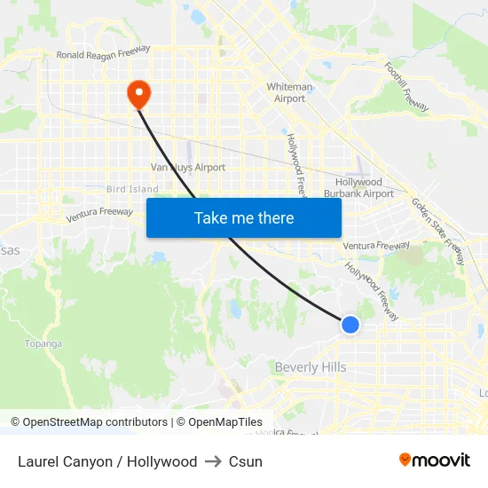 Laurel Canyon / Hollywood to Csun map
