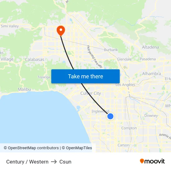 Century / Western to Csun map