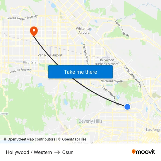 Hollywood / Western to Csun map