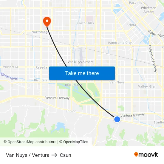 Van Nuys / Ventura to Csun map