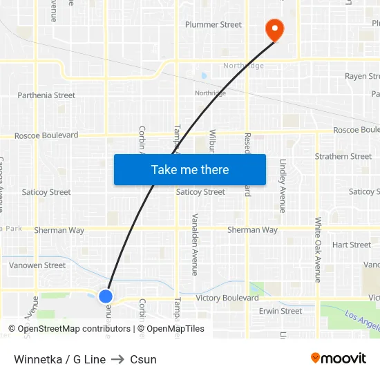 Winnetka / G Line to Csun map