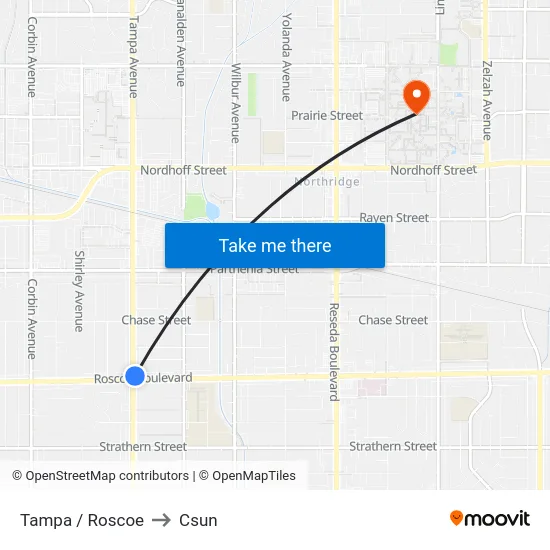 Tampa / Roscoe to Csun map