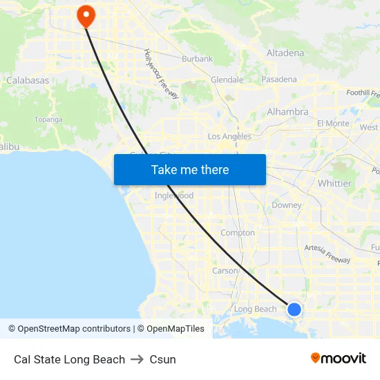 Cal State Long Beach to Csun map