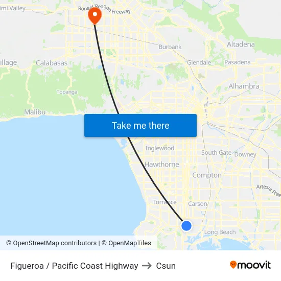 Figueroa / Pacific Coast Highway to Csun map