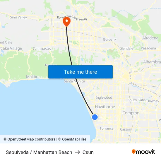 Sepulveda / Manhattan Beach to Csun map
