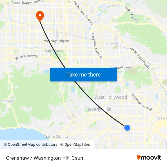 Crenshaw / Washington to Csun map