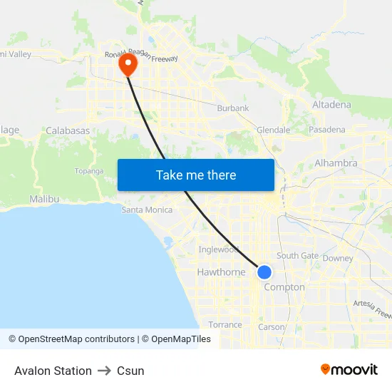Avalon Station to Csun map