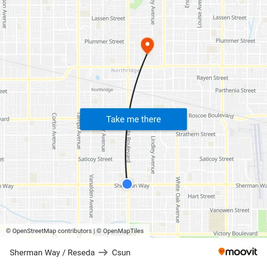 Sherman Way / Reseda to Csun map