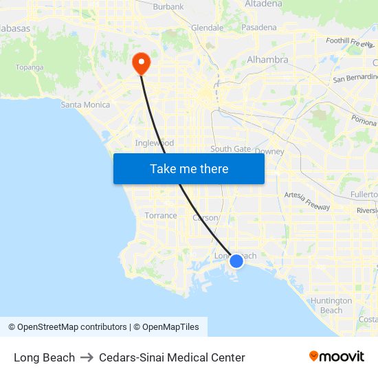 Long Beach to Cedars-Sinai Medical Center map