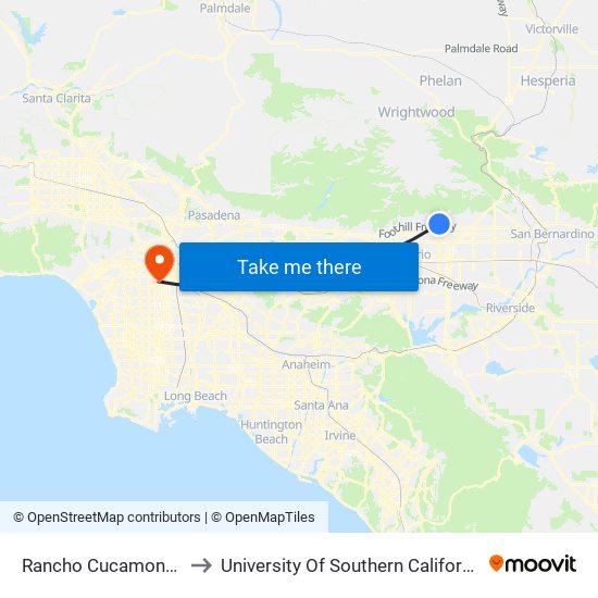 Rancho Cucamonga to University Of Southern California map