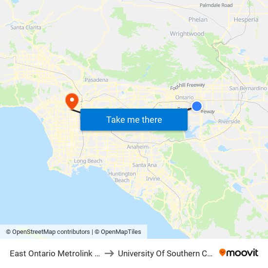 East Ontario Metrolink Station to University Of Southern California map