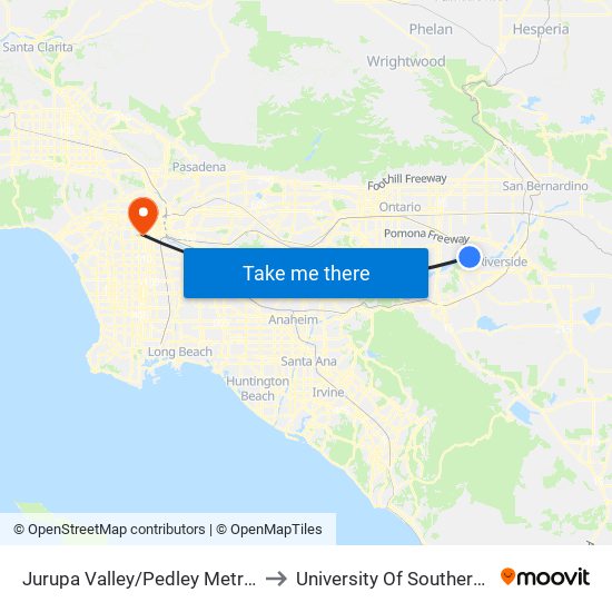 Jurupa Valley/Pedley Metrolink Station to University Of Southern California map