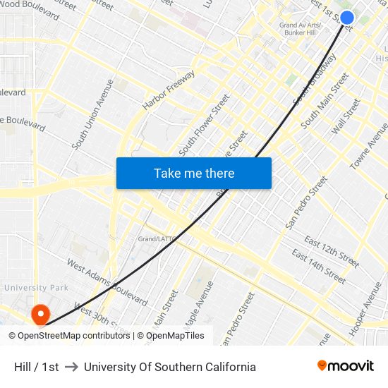 Hill / 1st to University Of Southern California map