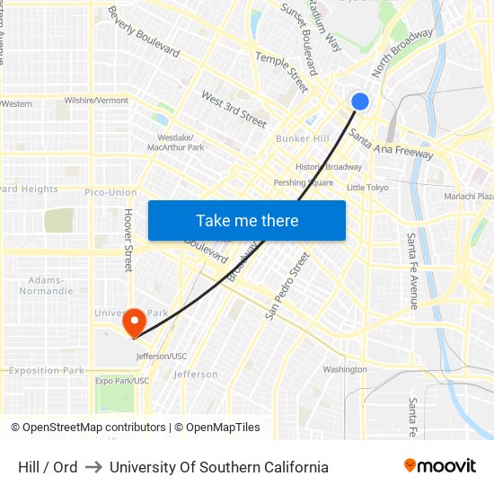 Hill / Ord to University Of Southern California map