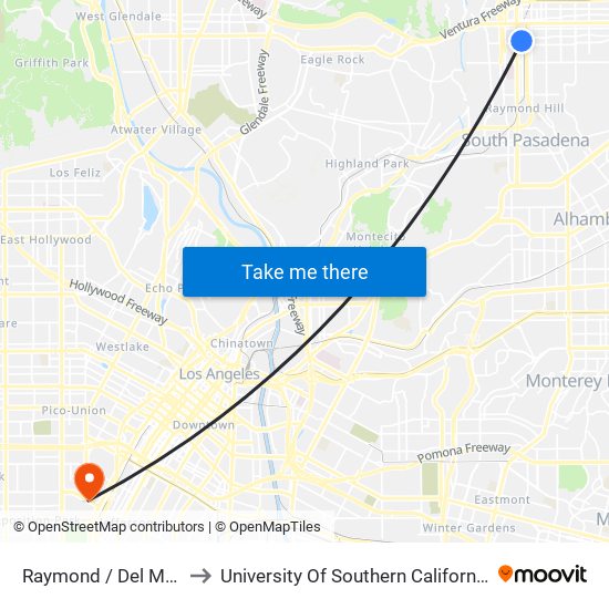 Raymond / Del Mar to University Of Southern California map
