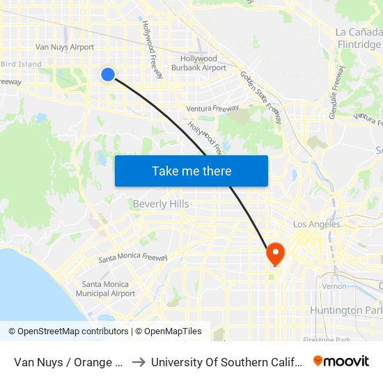 Van Nuys / Orange Line to University Of Southern California map