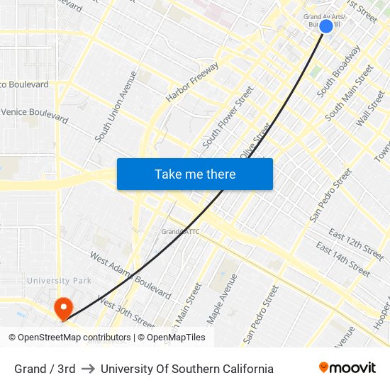 Grand / 3rd to University Of Southern California map