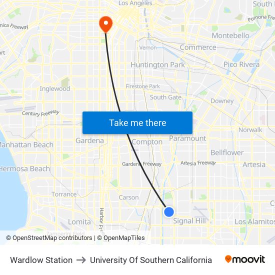 Wardlow Station to University Of Southern California map