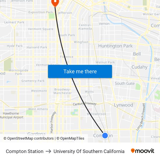Compton Station to University Of Southern California map