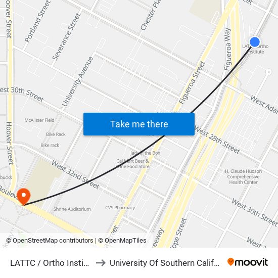 LATTC / Ortho Institute to University Of Southern California map