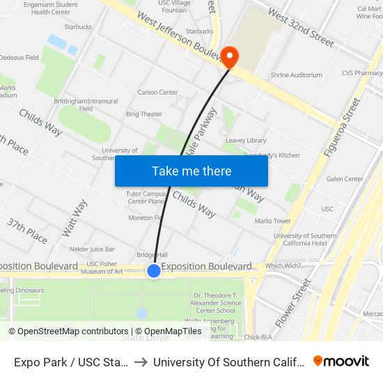 Expo Park / USC Station to University Of Southern California map