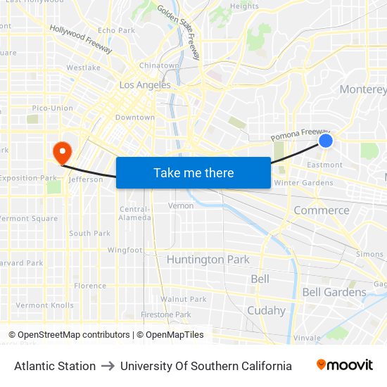 Atlantic Station to University Of Southern California map