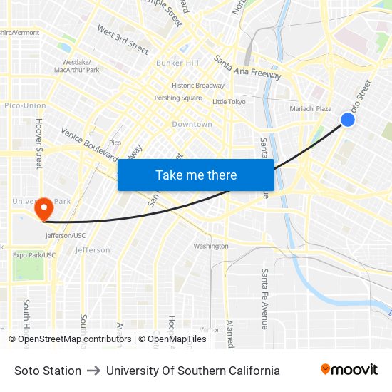 Soto Station to University Of Southern California map