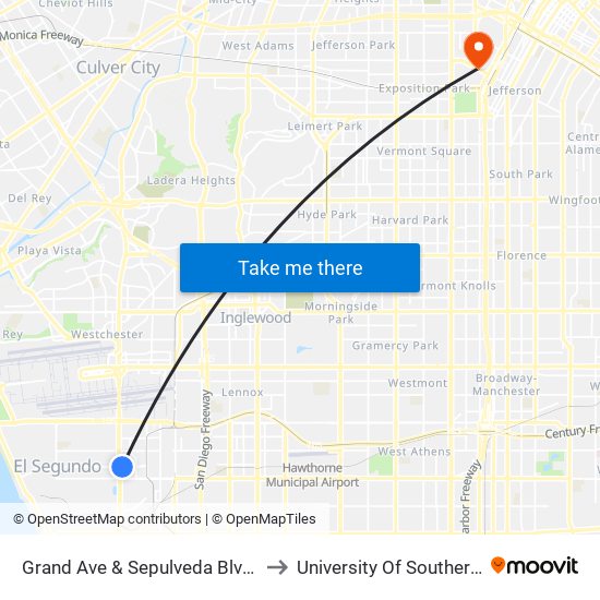 Grand Ave & Sepulveda Blvd (Eastbound) to University Of Southern California map