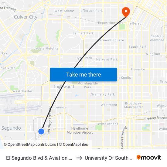 El Segundo Blvd & Aviation Blvd (Eastbound) to University Of Southern California map