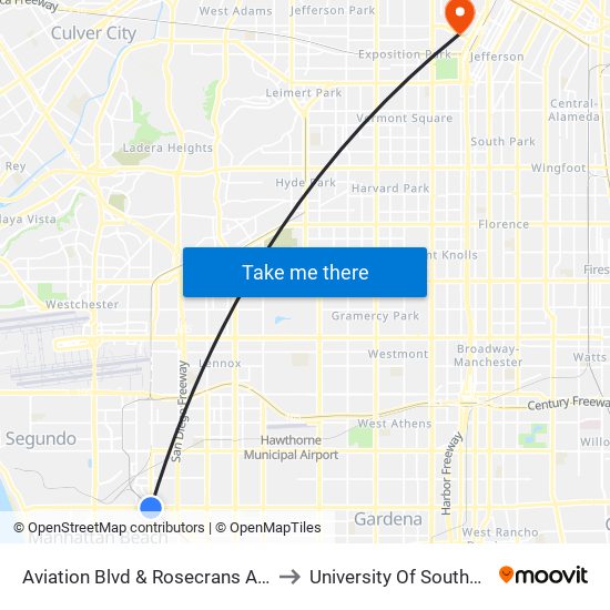 Aviation Blvd & Rosecrans Ave (Southbound) to University Of Southern California map