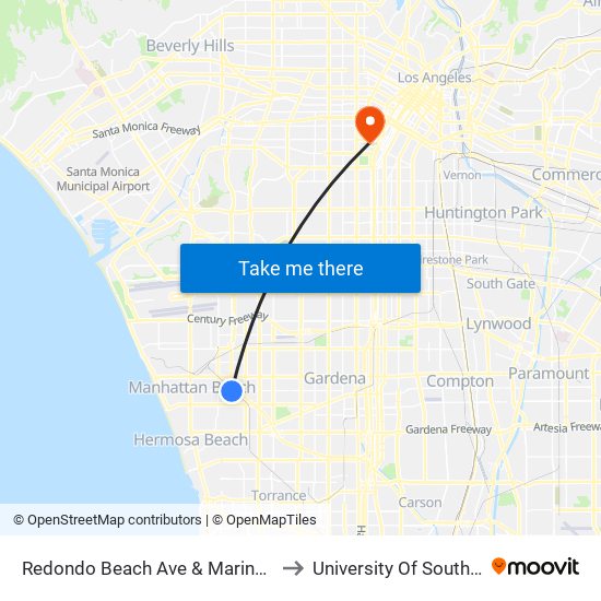 Redondo Beach Ave & Marine Ave (Southbound) to University Of Southern California map