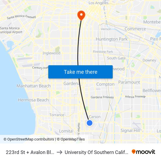 223rd St + Avalon Bl Wb to University Of Southern California map