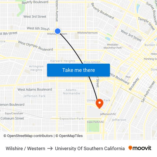 Wilshire / Western to University Of Southern California map