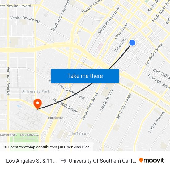 Los Angeles St & 11th St to University Of Southern California map