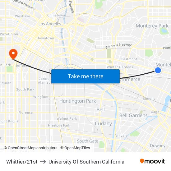 Whittier/21st to University Of Southern California map