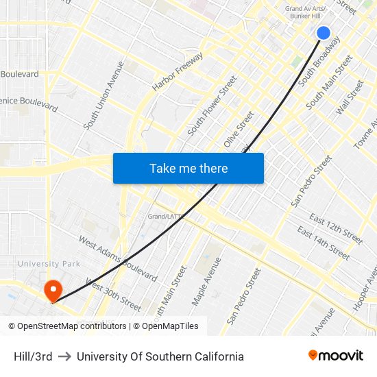 Hill/3rd to University Of Southern California map