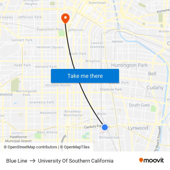 Blue Line to University Of Southern California map