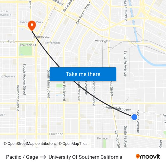 Pacific / Gage to University Of Southern California map