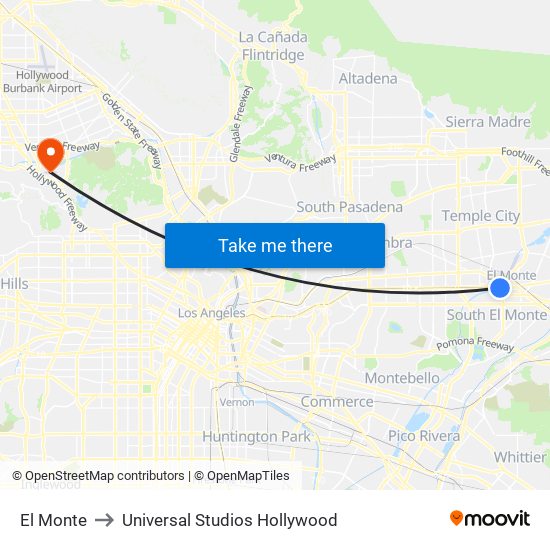 El Monte to Universal Studios Hollywood map