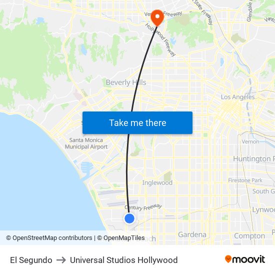 El Segundo to Universal Studios Hollywood map