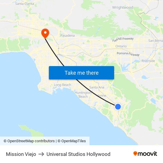 Mission Viejo to Universal Studios Hollywood map