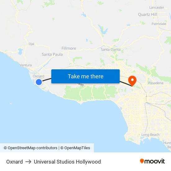 Oxnard to Universal Studios Hollywood map